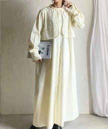 She's Closet | バンドカラー長袖レースケープドッキングロングシャツワンピース(シャツワンピース)