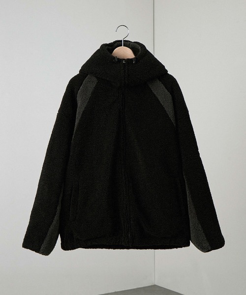 Alfred Alex】ラバーロゴ ビッグハイネックフードボアブルゾン（その他