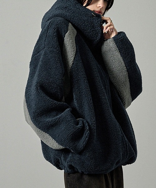 Alfred Alex】ラバーロゴ ビッグハイネックフードボアブルゾン（その他