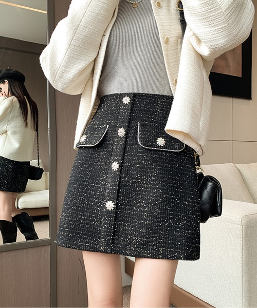ビジューボタンツイードスカート（スカート）｜AMAJI（アマジ）