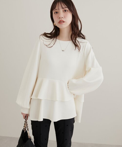 natural couture(ナチュラルクチュール)の「【mamamo】WzipダンボールペプラムTOPS(Tシャツ/カットソー・レディース・ピンク/アイボリー/ブラック・FREE)」の2枚目の写真