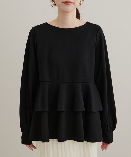 natural couture(ナチュラルクチュール)の「【mamamo】WzipダンボールペプラムTOPS(Tシャツ/カットソー・レディース・ピンク/アイボリー/ブラック・FREE)」の5枚目の写真