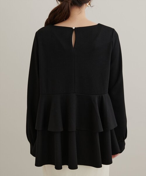 natural couture(ナチュラルクチュール)の「【mamamo】WzipダンボールペプラムTOPS(Tシャツ/カットソー・レディース・ピンク/アイボリー/ブラック・FREE)」の7枚目の写真