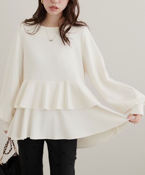 natural couture(ナチュラルクチュール)の「【mamamo】WzipダンボールペプラムTOPS(Tシャツ/カットソー・レディース・ピンク/アイボリー/ブラック・FREE)」の17枚目の写真
