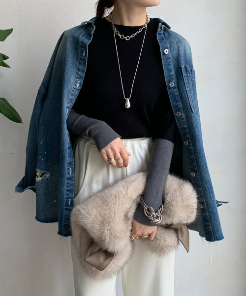 DouDou(ドゥドゥ)の「袖配色リブニット(ニット/セーター・レディース・グレー/ブラック/ブルー/オフホワイト・FREE)」の17枚目の写真
