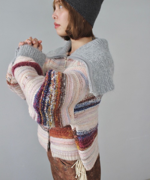 SANSeLF（サンセルフ）の「セーラーカラーボーダージップアップニット【SANSeLF】 sanw24a065（ニット/セーター・レディース・マルチ・FREE）」の6枚目の写真