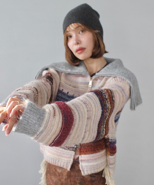 SANSeLF（サンセルフ）の「セーラーカラーボーダージップアップニット【SANSeLF】 sanw24a065（ニット/セーター・レディース・マルチ・FREE）」の7枚目の写真