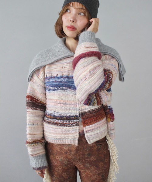 SANSeLF（サンセルフ）の「セーラーカラーボーダージップアップニット【SANSeLF】 sanw24a065（ニット/セーター・レディース・マルチ・FREE）」の8枚目の写真