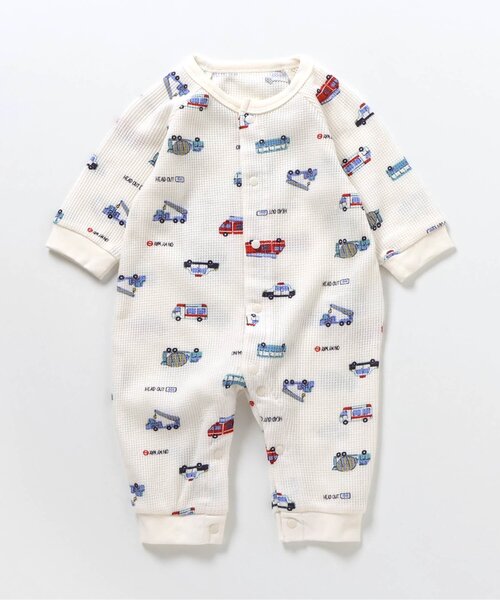 apres les cours(アプレレクール)の「【WEB限定】ワッフルバラエティカバーオール(ロンパース・キッズ・サックスブルー/アイボリー/オフホワイト/クリーム・80/60/70)」の2枚目の写真