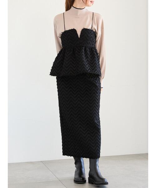 Te chichi（テチチ）の「フリンジジャカードボンディングスカート（セットアップ可）（スカート・レディース・オフホワイト/ブラック・M/S）」の3枚目の写真