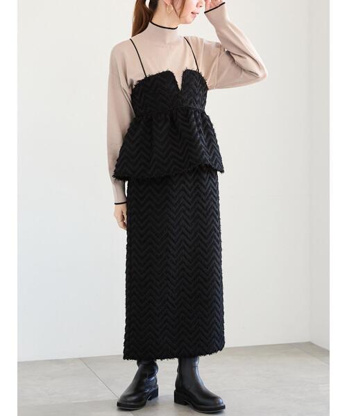 Te chichi（テチチ）の「フリンジジャカードボンディングスカート（セットアップ可）（スカート・レディース・オフホワイト/ブラック・M/S）」の4枚目の写真