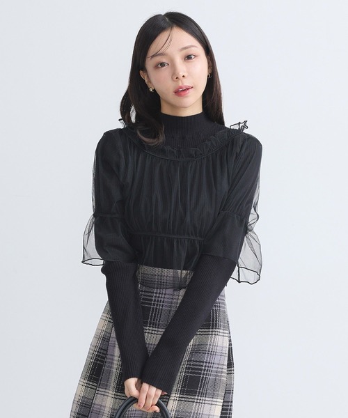 earth music&ecology(アースミュージックアンドエコロジー)の「SET2点リブニットインナー+チュールプルオーバー(ニット/セーター・レディース・ライトグレー/モカ/アイボリー/ブラック・FREE)」の10枚目の写真