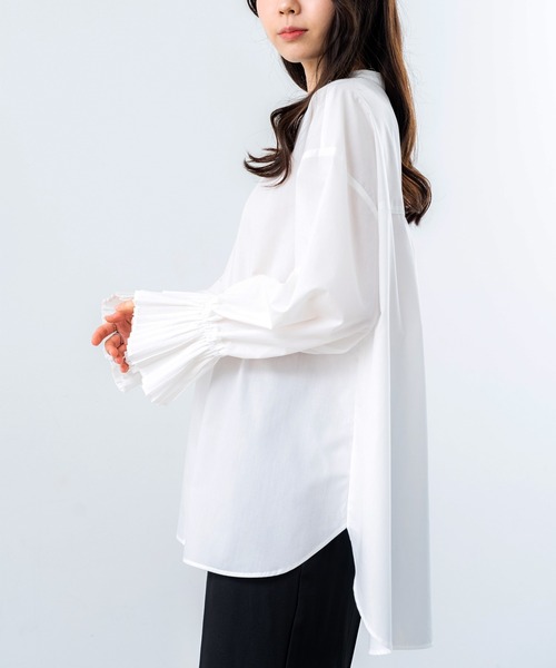 ANNA LUNA(アンナルナ)の「【ANNA LUNA】オケージョン にも◎袖の プリーツ カフス がポイントの万能 シャツ チュニック(シャツ/ブラウス・レディース・ネイビー/ブラック/オフホワイト・MEDIUM)」の11枚目の写真