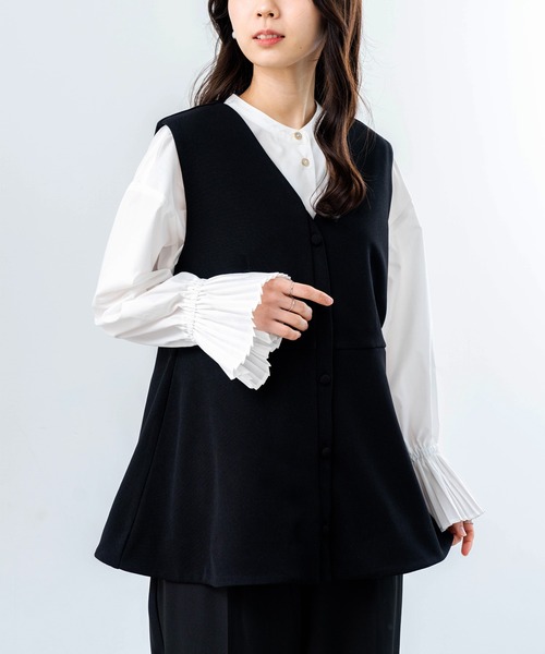 ANNA LUNA(アンナルナ)の「【ANNA LUNA】オケージョン にも◎袖の プリーツ カフス がポイントの万能 シャツ チュニック(シャツ/ブラウス・レディース・ネイビー/ブラック/オフホワイト・MEDIUM)」の12枚目の写真