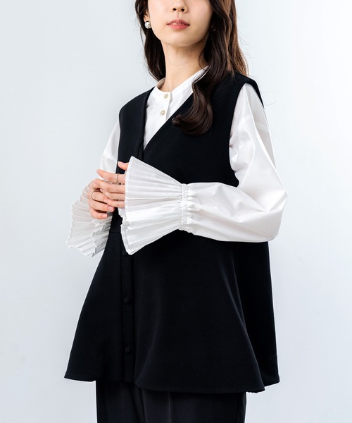 ANNA LUNA(アンナルナ)の「【ANNA LUNA】オケージョン にも◎袖の プリーツ カフス がポイントの万能 シャツ チュニック(シャツ/ブラウス・レディース・ネイビー/ブラック/オフホワイト・MEDIUM)」の13枚目の写真