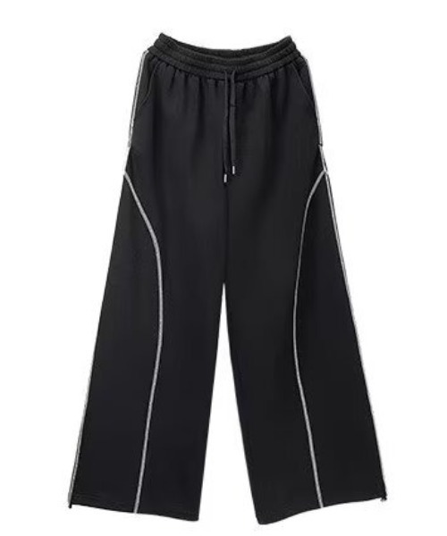 link lot(リンクロット)の「配色ステッチ サイドライン スウェットワイドパンツ ジャージパンツ ドローコード(スウェットパンツ・メンズ・ブラック/ライトグレー・L/M)」の4枚目の写真