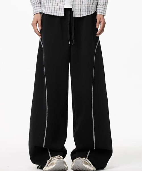 セール】配色ステッチスウェットワイドパンツ ジャージパンツ ドロー
