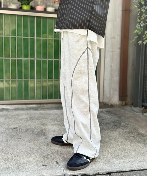 link lot(リンクロット)の「配色ステッチ サイドライン スウェットワイドパンツ ジャージパンツ ドローコード(スウェットパンツ・メンズ・ブラック/ライトグレー・L/M)」の21枚目の写真