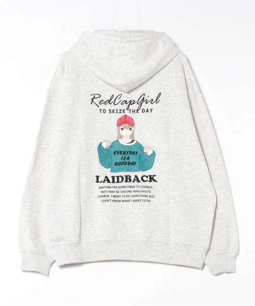 【Red Cap Girl／レッドキャップガール】ワンポイント刺繍 ガールバックプリント ジップパーカー フーディー オーバーサイズ ユニセックス 推し活（パーカー）｜Red Cap Girl（レッドキャプガール）