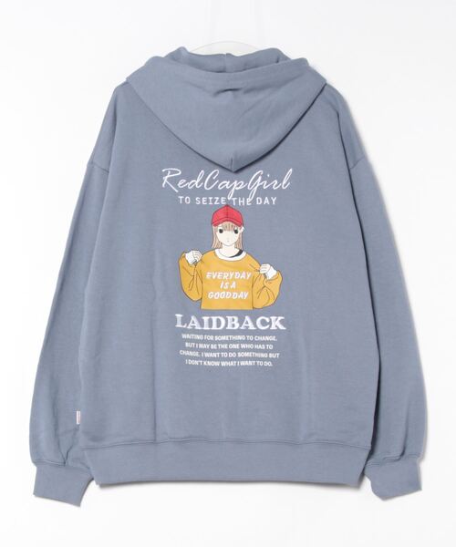 【Red Cap Girl／レッドキャップガール】ワンポイント刺繍 ガールバックプリント ジップパーカー フーディー オーバーサイズ ユニセックス 推し活（パーカー）｜Red Cap Girl（レッドキャプガール）