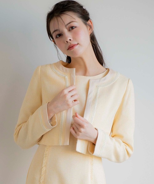 NOELA(ノエラ)の「ツイードジャケット(ノーカラージャケット・レディース・イエロー/ブラック/ベージュ・フリー)」の16枚目の写真