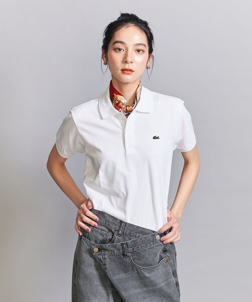 【希少品】LACOSTE ラコステ ビッグロゴ ポロシャツ　ホワイト ラコステ LACOSTE オーバーサイズネームプリントポロシャツ
