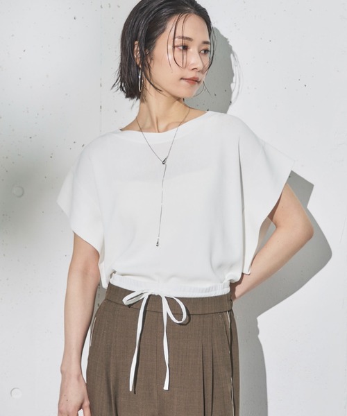 Doux archives（ドゥアルシーヴ）の「【新色追加】フレンチスリーブニット（ニット/セーター・レディース・ネイビー/ラベンダー/ブラック×ホワイト/オフホワイト/ホワイト×ブラック/グレイッシュベージュ/ダークブラウン/ブルー/シアン・FREE）」の2枚目の写真