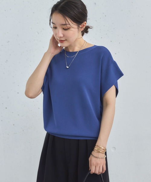 Doux archives（ドゥアルシーヴ）の「【新色追加】フレンチスリーブニット（ニット/セーター・レディース・ネイビー/ラベンダー/ブラック×ホワイト/オフホワイト/ホワイト×ブラック/グレイッシュベージュ/ダークブラウン/ブルー/シアン・FREE）」の8枚目の写真