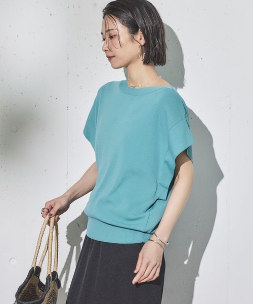 Doux archives（ドゥアルシーヴ）の「【新色追加】フレンチスリーブニット（ニット/セーター・レディース・ネイビー/ラベンダー/ブラック×ホワイト/オフホワイト/ホワイト×ブラック/グレイッシュベージュ/ダークブラウン/ブルー/シアン・FREE）」の7枚目の写真