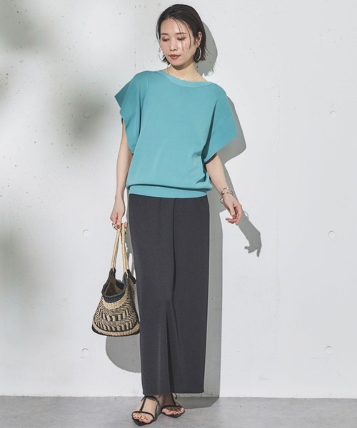 Doux archives（ドゥアルシーヴ）の「【新色追加】フレンチスリーブニット（ニット/セーター・レディース・ネイビー/ラベンダー/ブラック×ホワイト/オフホワイト/ホワイト×ブラック/グレイッシュベージュ/ダークブラウン/ブルー/シアン・FREE）」の13枚目の写真