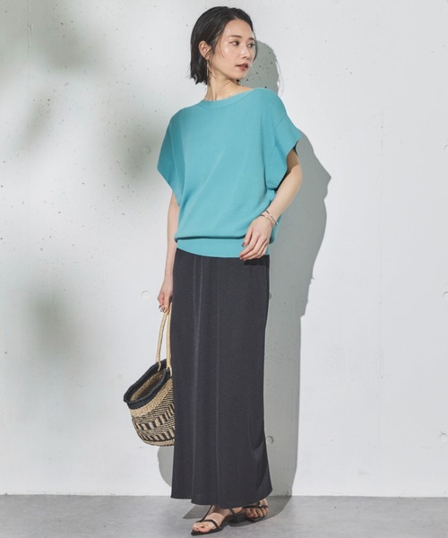 Doux archives（ドゥアルシーヴ）の「【新色追加】フレンチスリーブニット（ニット/セーター・レディース・ネイビー/ラベンダー/ブラック×ホワイト/オフホワイト/ホワイト×ブラック/グレイッシュベージュ/ダークブラウン/ブルー/シアン・FREE）」の14枚目の写真