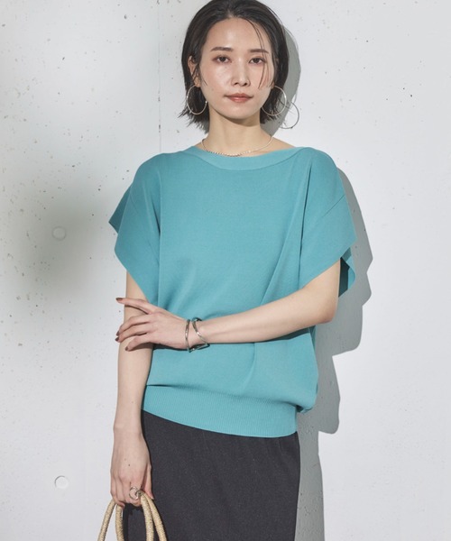 Doux archives（ドゥアルシーヴ）の「【新色追加】フレンチスリーブニット（ニット/セーター・レディース・ネイビー/ラベンダー/ブラック×ホワイト/オフホワイト/ホワイト×ブラック/グレイッシュベージュ/ダークブラウン/ブルー/シアン・FREE）」の16枚目の写真