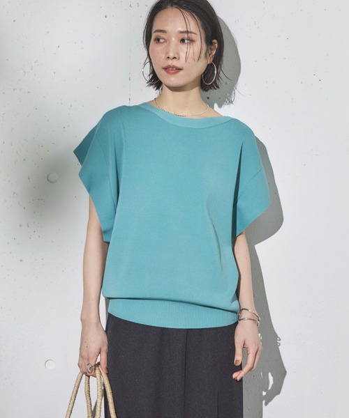 Doux archives（ドゥアルシーヴ）の「【新色追加】フレンチスリーブニット（ニット/セーター・レディース・ネイビー/ラベンダー/ブラック×ホワイト/オフホワイト/ホワイト×ブラック/グレイッシュベージュ/ダークブラウン/ブルー/シアン・FREE）」の20枚目の写真