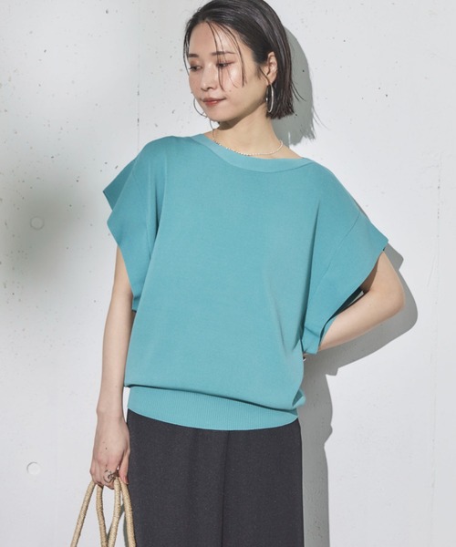 Doux archives（ドゥアルシーヴ）の「【新色追加】フレンチスリーブニット（ニット/セーター・レディース・ネイビー/ラベンダー/ブラック×ホワイト/オフホワイト/ホワイト×ブラック/グレイッシュベージュ/ダークブラウン/ブルー/シアン・FREE）」の17枚目の写真