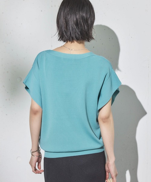 Doux archives（ドゥアルシーヴ）の「【新色追加】フレンチスリーブニット（ニット/セーター・レディース・ネイビー/ラベンダー/ブラック×ホワイト/オフホワイト/ホワイト×ブラック/グレイッシュベージュ/ダークブラウン/ブルー/シアン・FREE）」の19枚目の写真