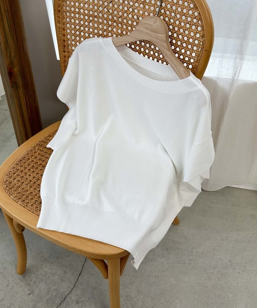 Doux archives（ドゥアルシーヴ）の「【新色追加】フレンチスリーブニット（ニット/セーター・レディース・ネイビー/ラベンダー/ブラック×ホワイト/オフホワイト/ホワイト×ブラック/グレイッシュベージュ/ダークブラウン/ブルー/シアン・FREE）」の22枚目の写真