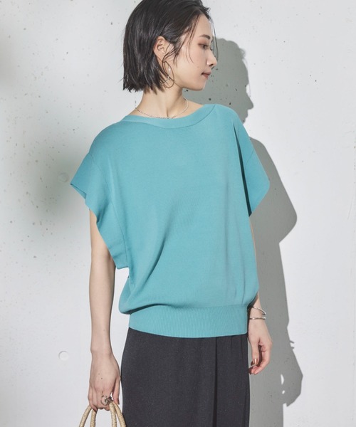 Doux archives（ドゥアルシーヴ）の「【新色追加】フレンチスリーブニット（ニット/セーター・レディース・ネイビー/ラベンダー/ブラック×ホワイト/オフホワイト/ホワイト×ブラック/グレイッシュベージュ/ダークブラウン/ブルー/シアン・FREE）」の18枚目の写真