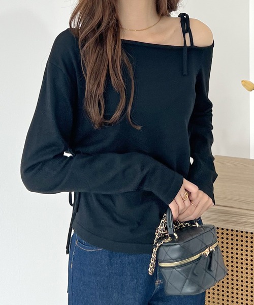 Futier land（フューティアランド）の「ワンオフショルギャザーリボンニットトップス（ニット/セーター・レディース・ピンク/グレー/ブラック・FREE）」の15枚目の写真