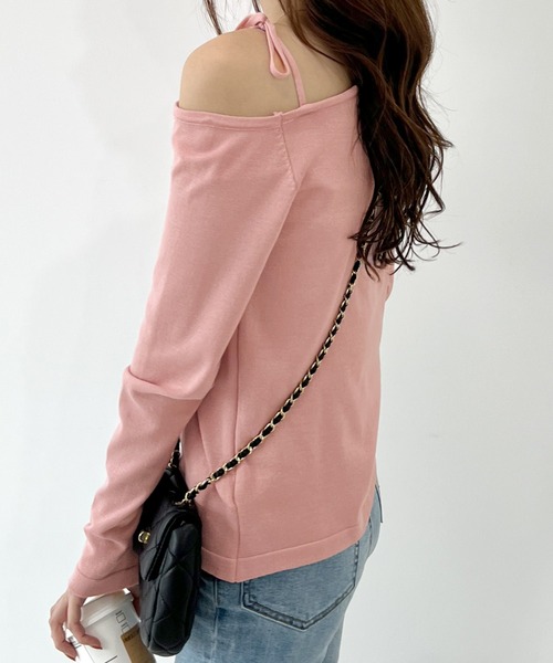 Futier land（フューティアランド）の「ワンオフショルギャザーリボンニットトップス（ニット/セーター・レディース・ピンク/グレー/ブラック・FREE）」の13枚目の写真