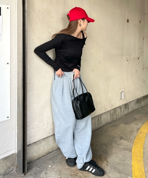 Futier land（フューティアランド）の「ワンオフショルギャザーリボンニットトップス（ニット/セーター・レディース・ピンク/グレー/ブラック・FREE）」の20枚目の写真