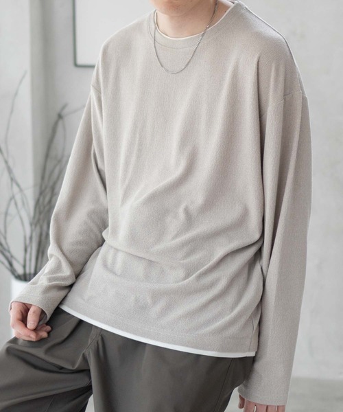 URBAN COLLECTION(アーバンコレクション)の「URBAN COLLECTION 梨地 フェイクレイヤードロンT(Tシャツ/カットソー・メンズ・ブラック/ブルーグレー/グレイッシュベージュ・S/M/L/XL)」の1枚目の写真