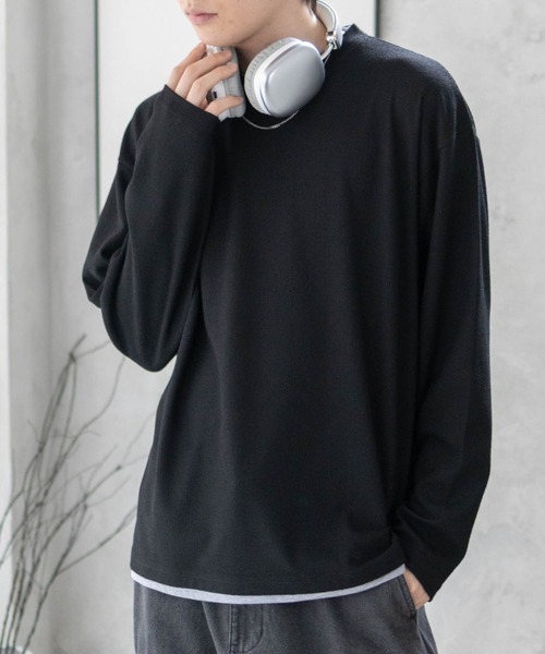 URBAN COLLECTION(アーバンコレクション)の「URBAN COLLECTION 梨地 フェイクレイヤードロンT(Tシャツ/カットソー・メンズ・ブラック/ブルーグレー/グレイッシュベージュ・S/M/L/XL)」の5枚目の写真
