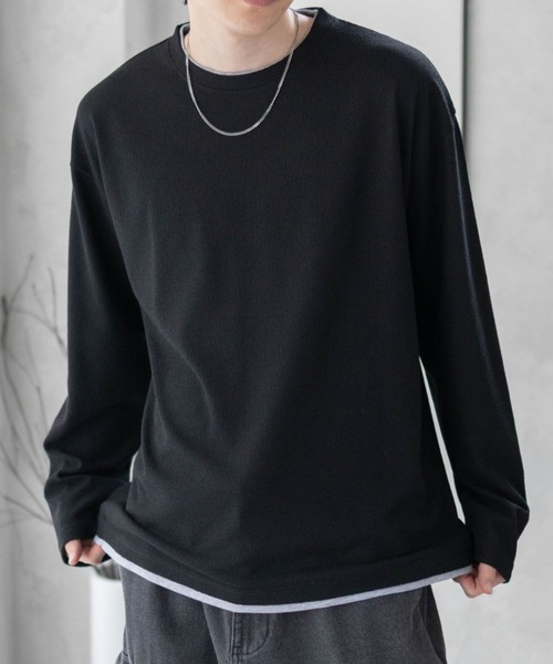 URBAN COLLECTION(アーバンコレクション)の「URBAN COLLECTION 梨地 フェイクレイヤードロンT(Tシャツ/カットソー・メンズ・ブラック/ブルーグレー/グレイッシュベージュ・S/M/L/XL)」の7枚目の写真