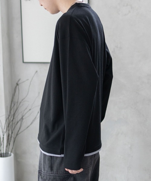 URBAN COLLECTION(アーバンコレクション)の「URBAN COLLECTION 梨地 フェイクレイヤードロンT(Tシャツ/カットソー・メンズ・ブラック/ブルーグレー/グレイッシュベージュ・S/M/L/XL)」の8枚目の写真