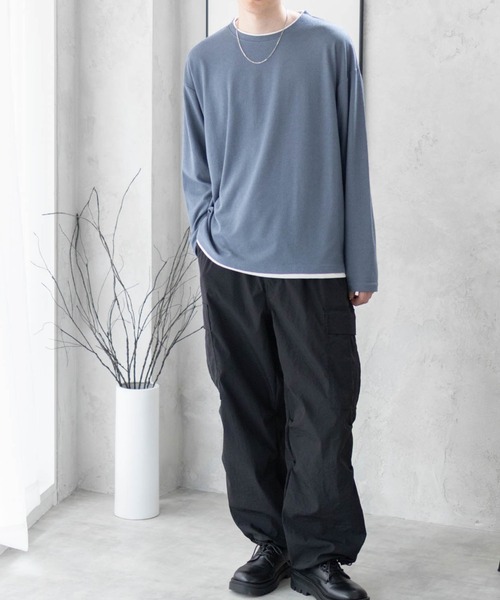 URBAN COLLECTION(アーバンコレクション)の「URBAN COLLECTION 梨地 フェイクレイヤードロンT(Tシャツ/カットソー・メンズ・ブラック/ブルーグレー/グレイッシュベージュ・S/M/L/XL)」の10枚目の写真