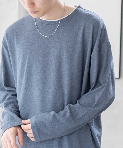 URBAN COLLECTION(アーバンコレクション)の「URBAN COLLECTION 梨地 フェイクレイヤードロンT(Tシャツ/カットソー・メンズ・ブラック/ブルーグレー/グレイッシュベージュ・S/M/L/XL)」の12枚目の写真