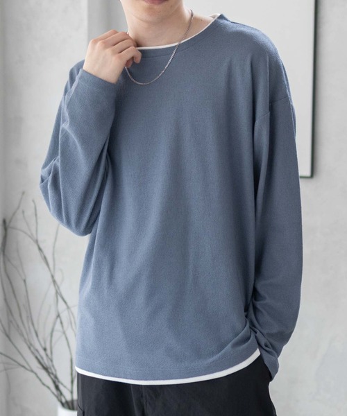 URBAN COLLECTION(アーバンコレクション)の「URBAN COLLECTION 梨地 フェイクレイヤードロンT(Tシャツ/カットソー・メンズ・ブラック/ブルーグレー/グレイッシュベージュ・S/M/L/XL)」の13枚目の写真