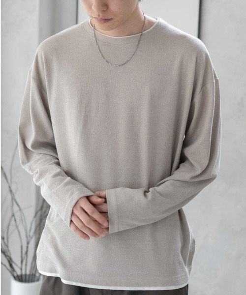 URBAN COLLECTION(アーバンコレクション)の「URBAN COLLECTION 梨地 フェイクレイヤードロンT(Tシャツ/カットソー・メンズ・ブラック/ブルーグレー/グレイッシュベージュ・S/M/L/XL)」の15枚目の写真
