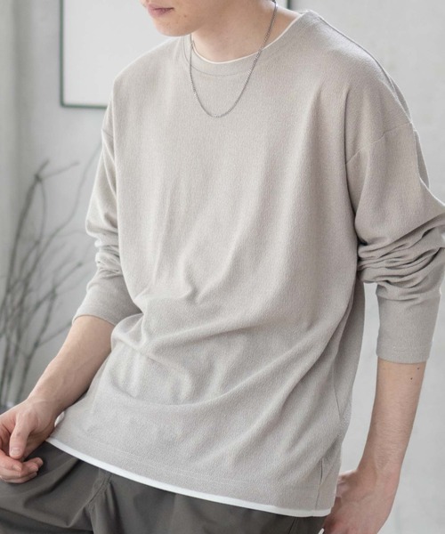 URBAN COLLECTION(アーバンコレクション)の「URBAN COLLECTION 梨地 フェイクレイヤードロンT(Tシャツ/カットソー・メンズ・ブラック/ブルーグレー/グレイッシュベージュ・S/M/L/XL)」の16枚目の写真