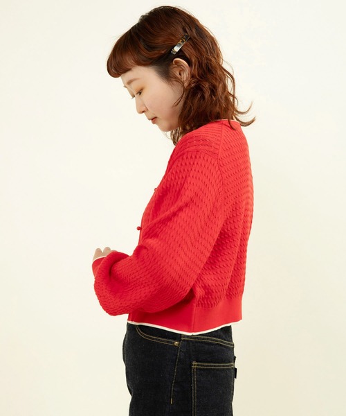 CHILD WOMENクルーネックショートカーディガン AMBIDEX Store ○○coolcottonケーブル編み ショートクルー